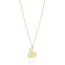 Oya Silver 24K Altın Kaplama Gül Tasarım Gümüş Kuğu Kolye [OYOT318]
