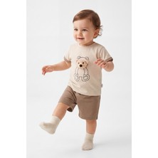 Joy Kids Erkek Bebek Mobil Ayılı Duble Kol Takım (6-24AY) (Krem)