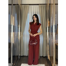 Klex Kuşaklı Kruvaze Yelek Pantolon Takım 5052 Bordo - S