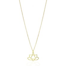 Oya Silver Tasarım Lotus Çiçeği 24K Altın Kaplama Gümüş Kolye [OYOT319]