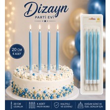 Dizayn Parti Evi 20 cm Uzun Pasta Mumu 4’lü Doğum Günü Pastası Mum Seti Renk Seçenekli