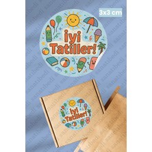 Sanatıbedi 50 Adet Iyi Tatiller Sticker - Öğretmenler Için Okul Karne Hediye Paketleme Etiketi 3x3 cm