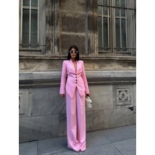 Hope And Me Kadın Kuşak Detaylı Düğmeli Blazer Ceket Palazzo Pantolon Takım