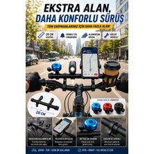 Open City 2'li Set - 20 cm Bisiklet Gidon Uzatma Aparatı ve Renkli Bisiklet Zili Seti Telefon Far Tutucu