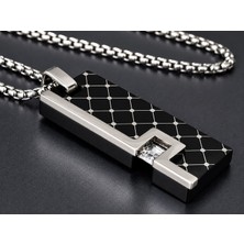 Voyage Accessory Paslanmaz Çelik Kübik Zirkon Detaylı Premium  Siyah Beyaz Erkek Kolye