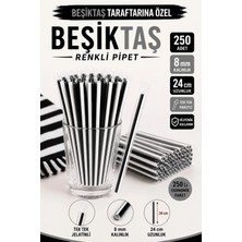 Ardin Beşiktaş Pipet 250 Adet 8 mm 24 cm Tek Tek Paketli Jelatinli Siyah Beyaz Pipet