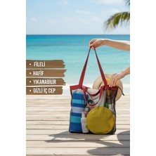 Next Craft Fileli Plaj Çantası Siyah | Su Geçirmez Telefon Ceplii | Hafif, Yıkanabilir, Hızlı Kuruyan Yazlık Çanta | Piknik Spor ve Günlük Kullanıma Uygun Tasarım | 50X45X12 cm Çanta