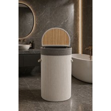 Lucky Clover Lüks Bambu Kapaklı Kirli Çamaşır ve Oyuncak Sepeti  Beyaz Renk 60X35 cm 72 Litre