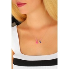 Norino Nazar Boncuklu Pembe Renk Taşlı Rose Bayan Kolye