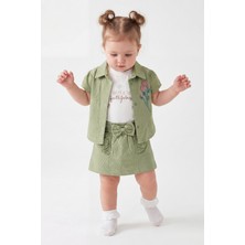 Joy Kids Kız Bebek Çiçek Nakışlı Gömlekli 3 Parça Rahat-Esnek Bayramlık Takım (6-24AY) (Yeşil)