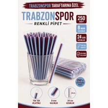 Ardin Trabzonspor Pipet 250 Adet 8 mm 24 cm Tek Tek Paketli Bordo Mavi Pipet