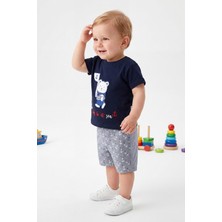 Joy Kids Erkek Bebek Sevimli Ayıcık Detaylı Günlük Takım (6-18AY) (Lacivert)