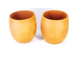 Abnturk 2 Adet El Yapımı Doğal Çömlek Toprak Bardak 9cm Su Bardağı