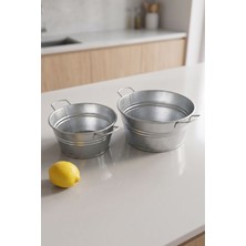 Desen Dekorasyon 2 ve 2.5 Litrelik Ikili Metal Leğen - Çok Amaçlı Saksılık ve Buz Kovası
