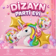 Dizayn Parti Evi Unicorn Folyo Balon Seti 5 Parça – Gökkuşağı Unicorn Temalı Doğum Günü Parti Balonu