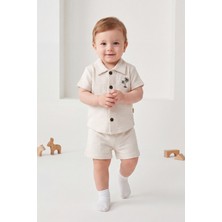 Joy Kids Erkek Çocuk %100 Pamuk Rahat Gömlekli Takım (6-18AY) (Bej)