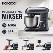 Karaca Çok Amaçlı 1900W Mutfak Şefi Güçlü Motorlu Hamur Yoğurma ve Kıyma Çekme Aparatlı Yoğun Kullanım Için Ideal Tasarım