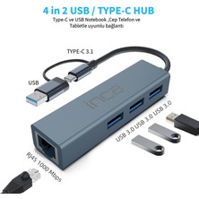Norino Inca IUTP-03T USB Hubx3 USB 3.0 10 Gbps+Ethernet RJ45 1000MBPS Çoklayıcı