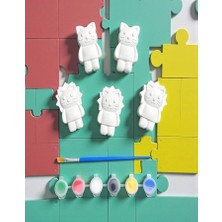 Major Hobi Taş Tozu Kedi Figürü Boyama Seti – 5 Adet  6 Renk Boya & Fırça (4×7 Cm)
