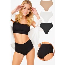 Homay 3'lü Yüksek Bel Lazer Kesim Basic Bikini Külot