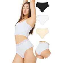 Homay 3'lü Yüksek Bel Lastiği Desenli Lazer Kesim Bikini Külot