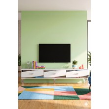 Yumedi Design TSA1813BS - Başarı Tv Stand , Tv Sehpası 180CM Beyaz-Silver