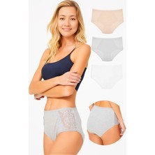 Homay 3'lü Açık Renkler Büyük Beden Dantel Detaylı Pamuklu Bikini Külot