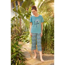 Lodos Store Aydoğan Kadın Kısa Kollu Kapri Bermuda Yazlık Viskon Pijama Takımı
