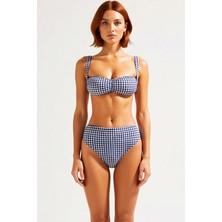 PayBuy Kadın Ekose Desenli Bralette Kesim Kolsuz Dokulu Bikini Takımı Balensiz Fonksiyonel Modern