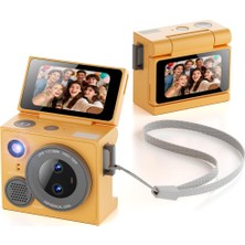 Çeşithane G13 Pro Mini Retro Kamera Çift Lens Döner Ekran Dijital Kamera-Sarı