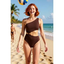 PayBuy Kadın Mayokini Tek Omuz Kolsuz Yan Cut Out Aksesuarlı Balensiz Regular Kesim Düz Desen Yazlık
