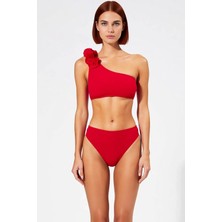 PayBuy Kadın Bikini Takımı Tek Omuz Aplike Detaylı Yüksek Bel Balensiz Kolsuz Regular Kalıp Örme Kumaş