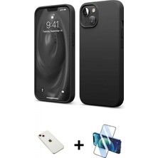 Pileli Store Pilelistore™ iPhone 14 Kılıf Kozmos Yansıma Özel Seri - Siyah 3D Antistatik Cam Ekran Koruyucu + Diamond Kamera Lens - Kı