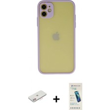 Pileli Store Pilelistore™ iPhone 11 Kılıf Ahenk Çizgi Serisi - Şeffaf Pasifik Cam Ekran Koruyucu + Renkli Kamera Lens Koruma Cam - Pe