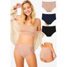 Homay 3'lü Koyu Renkler Büyük Beden Dantel Detaylı Pamuklu Bikini Külot