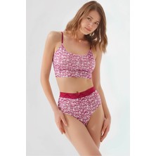 Homay Floral Desenli Yüksek Bel Zigzag Desenli Lastikli Lazer Kesim Bikini Külot - Tek Parça