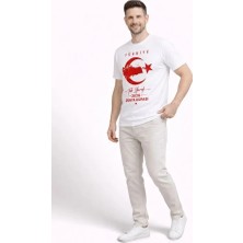 Modi Green Erkek Türkiye Ay Yıldız Baskılı Taraftar Forma T-Shirt - Beyaz