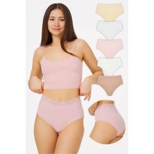Homay 5'li Yüksek Bel Lastiği Desenli Lazer Kesim Bikini Külot