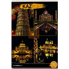 Premium Renkli Kazıma Resim Seti 20X28 Cm- 4'lü Seri -  4 Scratch Art Kağıdı ve Kazı Kalemi