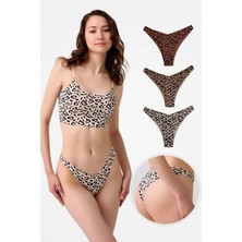 Homay 3'lü Leopar Desenli Lazer Kesim Basic Brezilya Külot