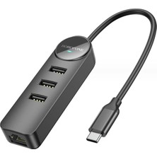 Borofone Dh6 4'ü 1 Arada Type-C Hub - 3 Port USB 2.0 + 100MBPS Ethernet Adaptör