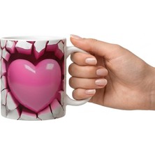 Fm 3D Efektli Pembe Kalp Tasarım Kupa - Sevgiliye Özel Hediyelik Seramik Bardak - Doğum Günü ve Yıl Dönümü Hediyesi Özel Tasarım