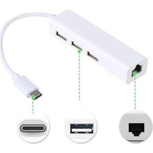 Narita Type-C To RJ45 Ethernet Ağ Çevirici ve 3 Port USB Hub Çoklayıcı Adaptör