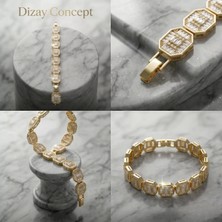 Dizay Concept 18K Altın Kaplama Oktagon Baget Taşlı Lüks Bileklik-Dzy5