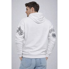 Modi Green Erkek 3 Iplik Pamuklu Kapüşonlu Baskılı Sweatshirt Hoodie - Beyaz
