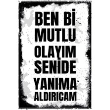 tp Retro Vintage 5 mm Ahşap Üzerine Mutlu Olayım Temalı Poster Tablo 20X30 cm