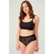 Homay 3'lü Siyah Büyük Beden Dantel Işlemeli Transparan Bikini Külot