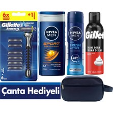 Gillette Sensor3 Tıraş Makinesi + 6 Yedek Tıraş Bıçağı+Duş Jeli +Deodorant +200 ml Köpük +Çanta