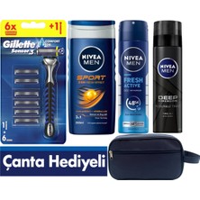 Gillette Sensor3 Tıraş Makinesi + 6 Yedek Tıraş Bıçağı+Duş Jeli +Deodorant +200 ml Jel+Çanta