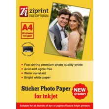 Ziprint Canon Maxify GX3092 Gı-46 ile Uyumlu Yapışkanlı Adhesive Sticker Premium Parlak  A4 Fotoğraf Kağıdı 135 Gr. 20 Adet